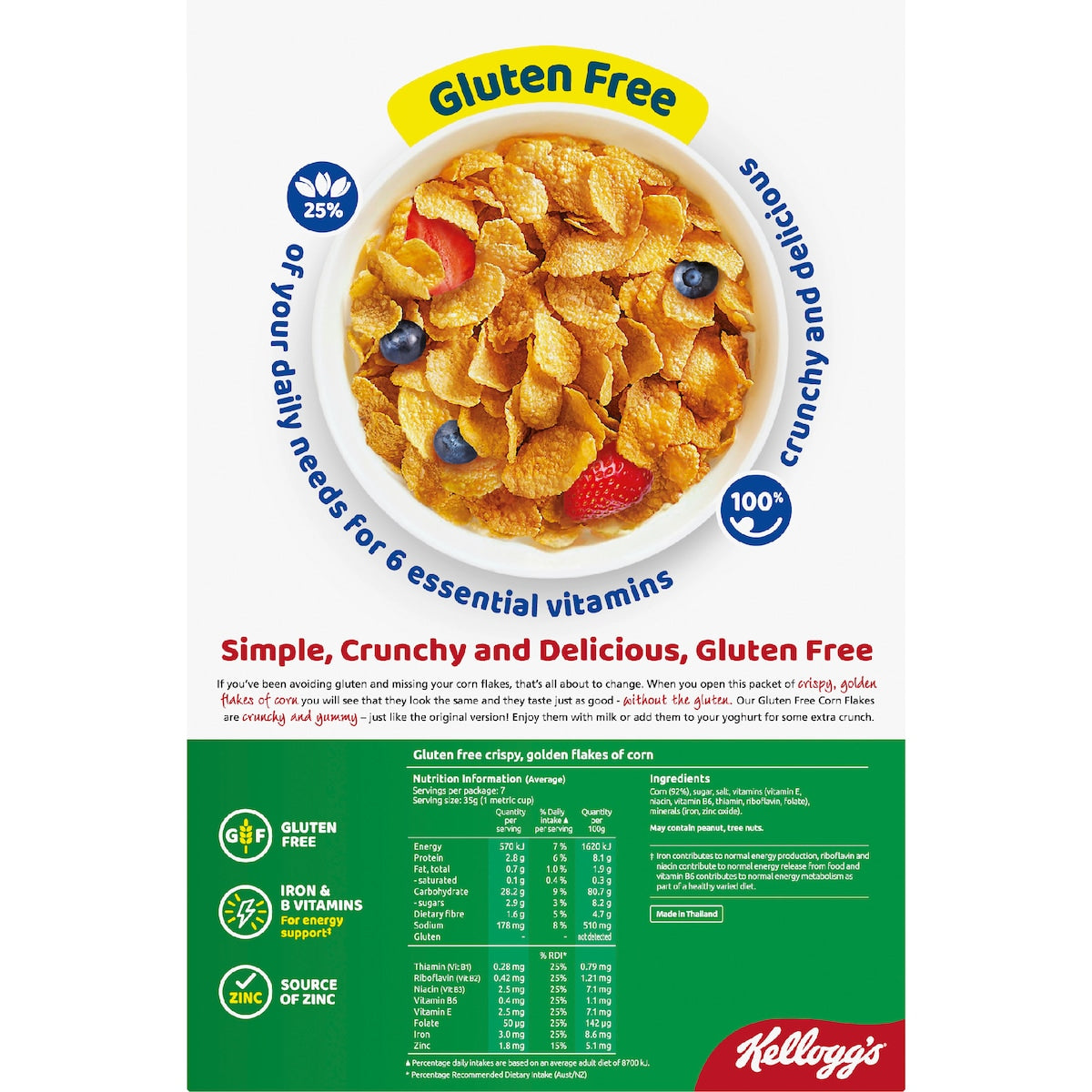 Kelloggs Gluten Free Corn Flakes Breakfast Cereal 270g