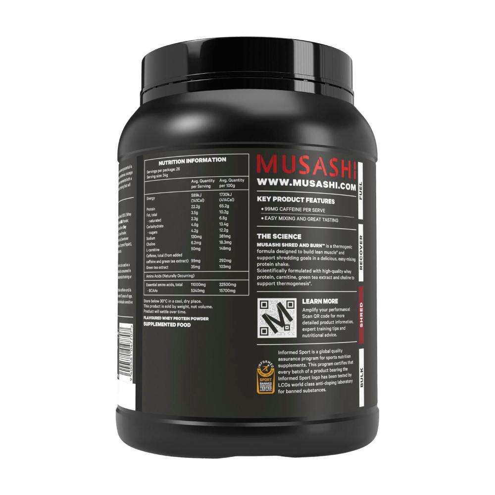 Musashi Shred & Burn Protein Powder Chocolate Milkshake - 900g