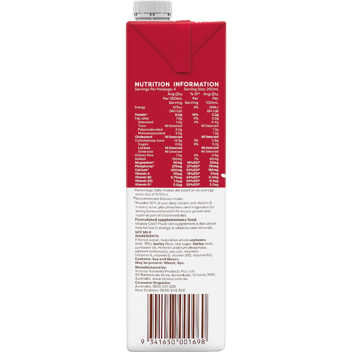 Vitasoy Calci Plus Soy Long Life Milk Uht 1l