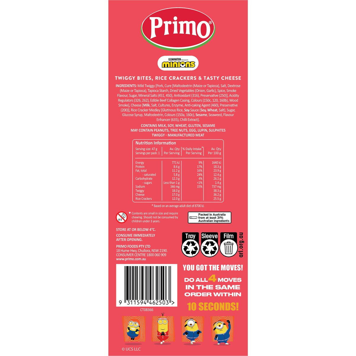 Primo Trios Minions Twiggy Cheese & Rice Cracker 47g