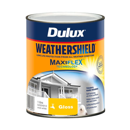 Dulux Weathershield Exterior Paint - 1L - Vivid White Gloss