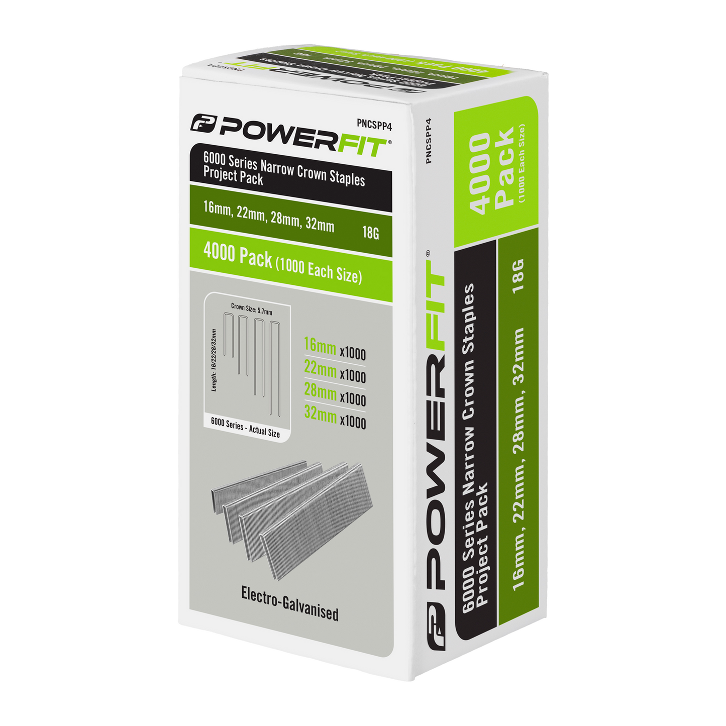 Powerfit Electro Galvanised Narrow Crown Staples - 6000 Series - 4000 Pack