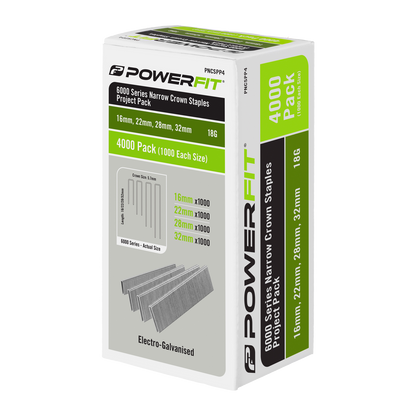 Powerfit Electro Galvanised Narrow Crown Staples - 6000 Series - 4000 Pack