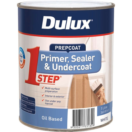 Dulux White Prepcoat 1L Oil Based Primer Sealer Fast Drying
