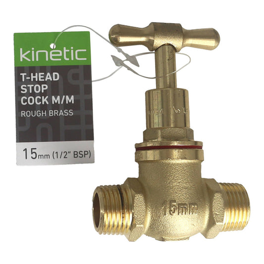 Kinetic 15mm Brass Male T Head Stop Cock