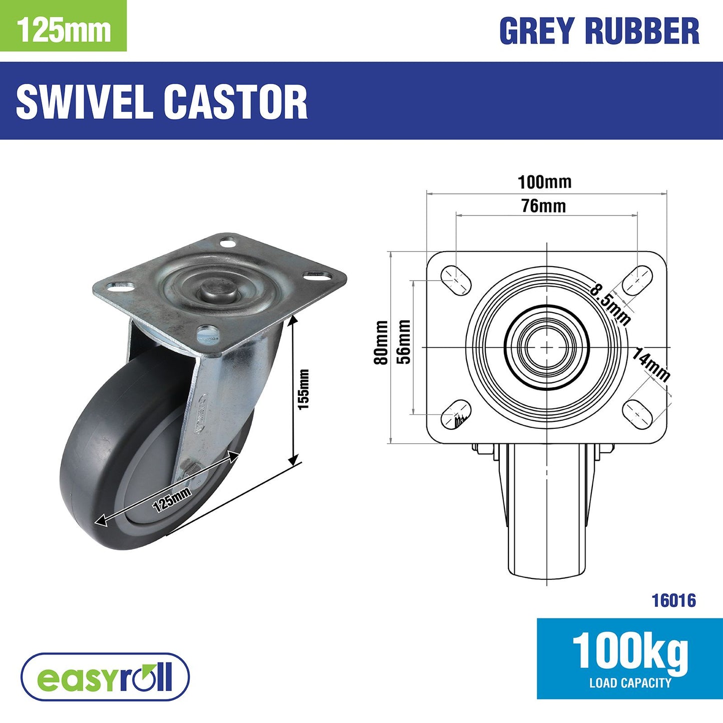 Easyroll Swivel Castor - 125mm