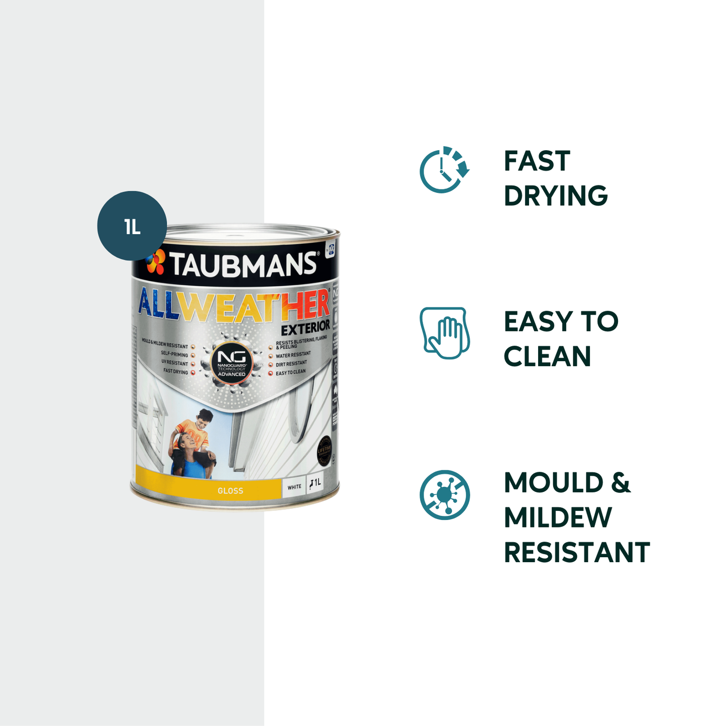 Taubmans White Gloss All Weather Exterior Paint - 1L