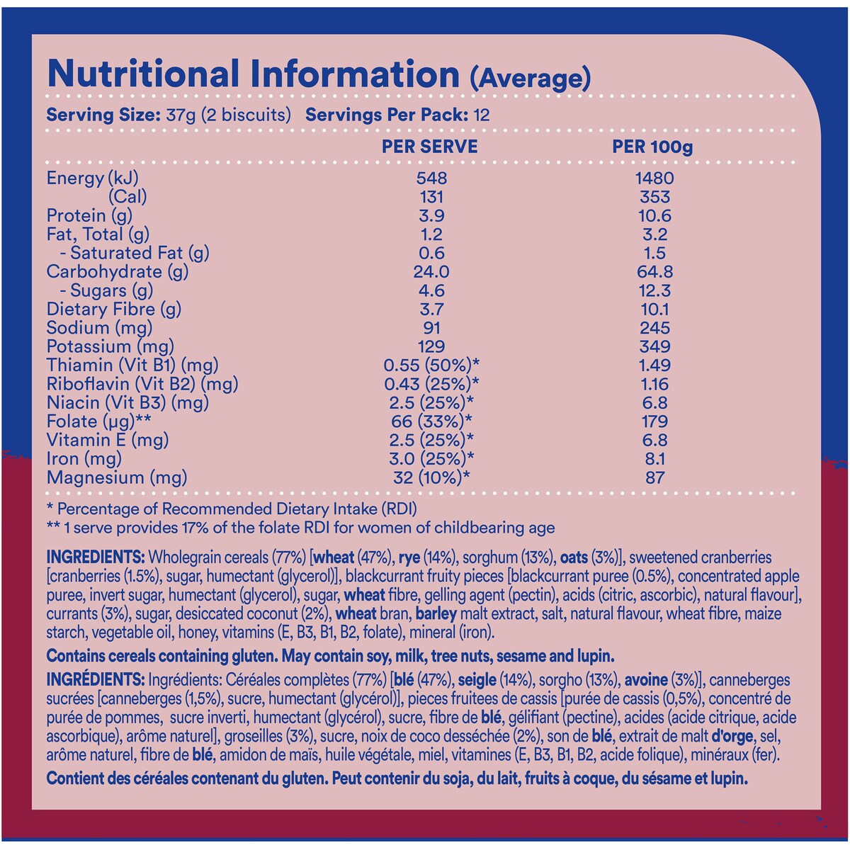 Weet-bix Cranberry & Coconut Breakfast Cereal 450g
