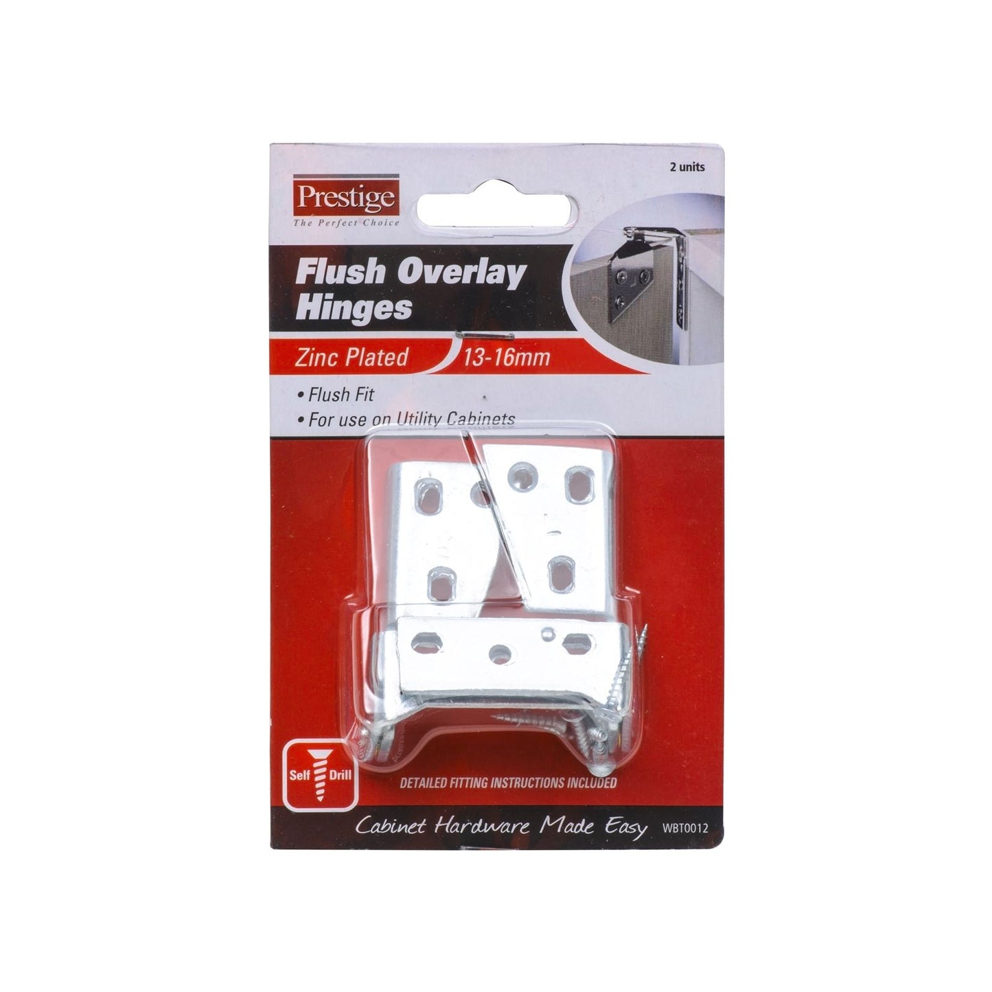 Prestige Flush Pattern Overlay Hinges - 13-16mm - 2 Pack