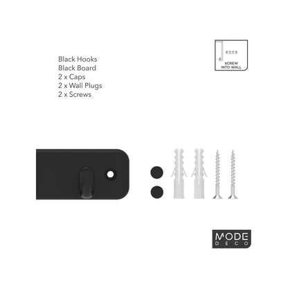 Mode Key Rack - 4 Black Hooks - 245mm - Durable - Easy Installation