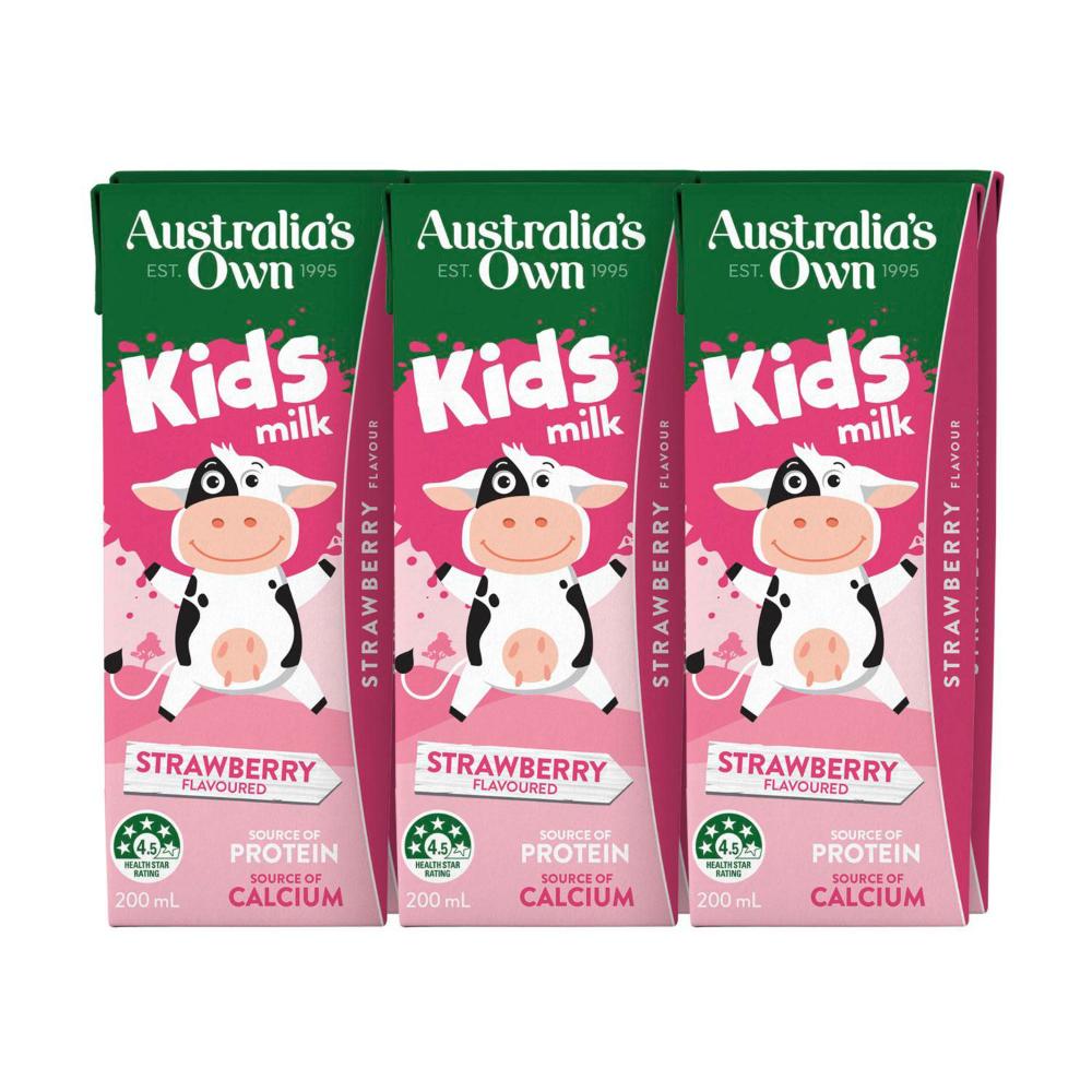 Australias Own Strawberry Kids Milk 200ml - 6 pack