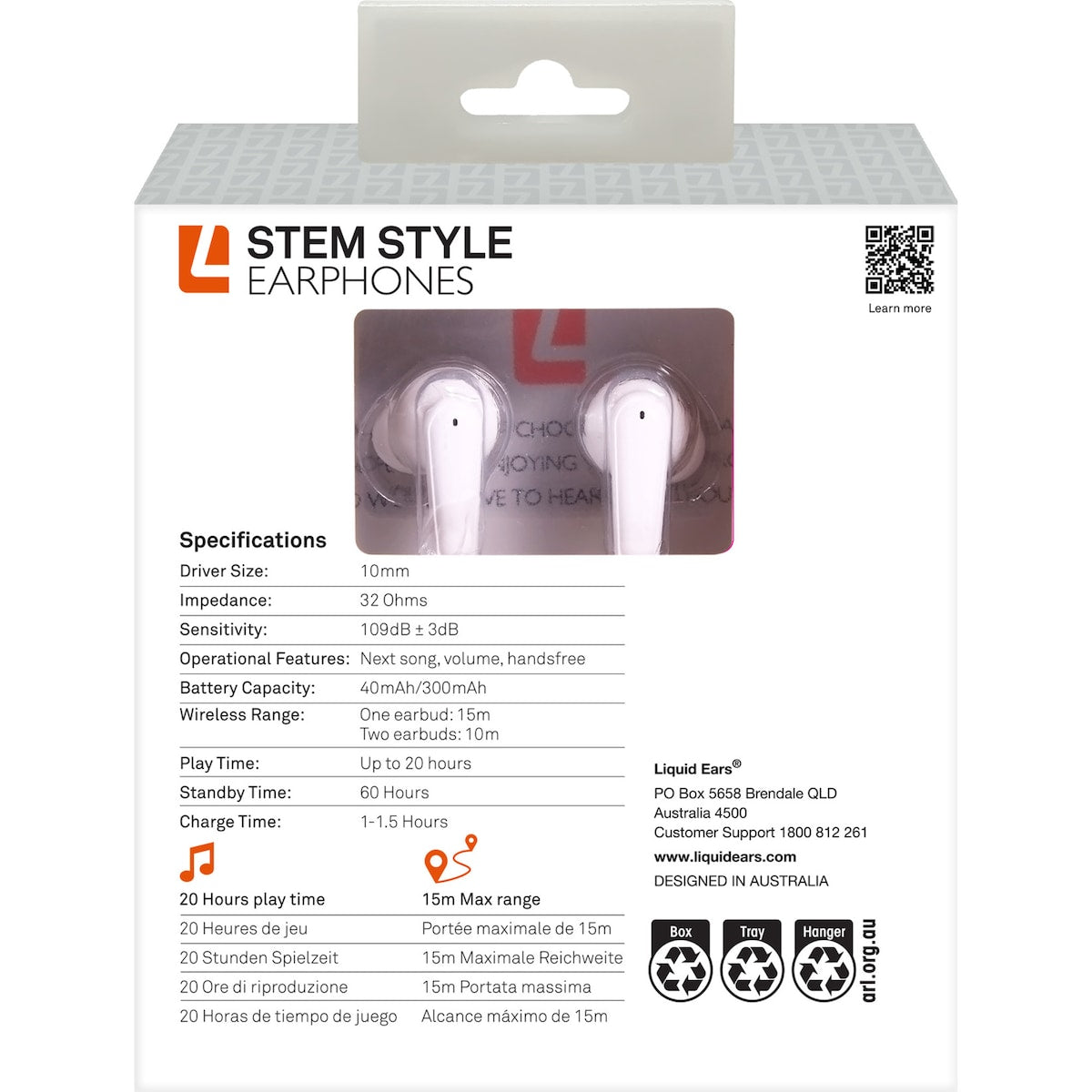 Liquid Ears True Wireless Stem Style Earphones Assorted Each