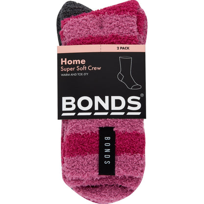 Bonds Ladies Super Soft Crew Socks Pink Size 8+ 2 Pack