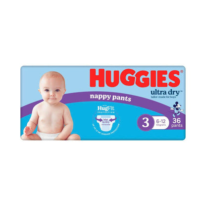 Huggies Ultra Dry Nappy Pants Boys Size 3 (6-12kg) - 36 pack