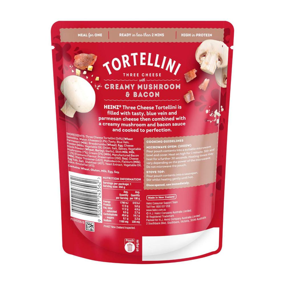 Heinz Tortellini Three Cheese Pasta Meal Creamy Mushroom & Bacon - 350g