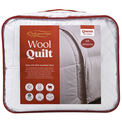 Onkaparinga All Seasons Wool Quilt Queen White 100% Cotton Sateen