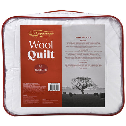 Onkaparinga All Seasons Wool Quilt Queen White 100% Cotton Sateen