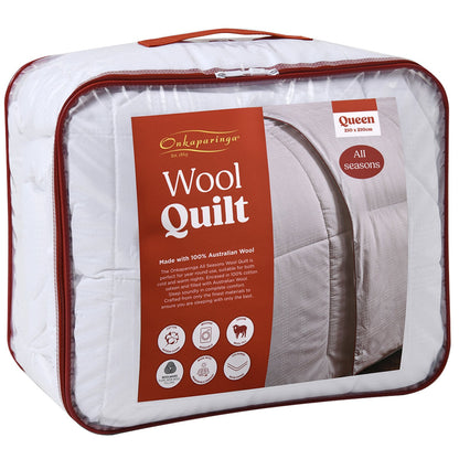 Onkaparinga All Seasons Wool Quilt Queen White 100% Cotton Sateen