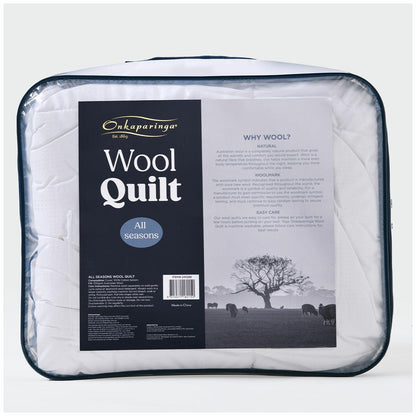 Onkaparinga All Seasons Wool Quilt King White Cotton Sateen Australian Wool