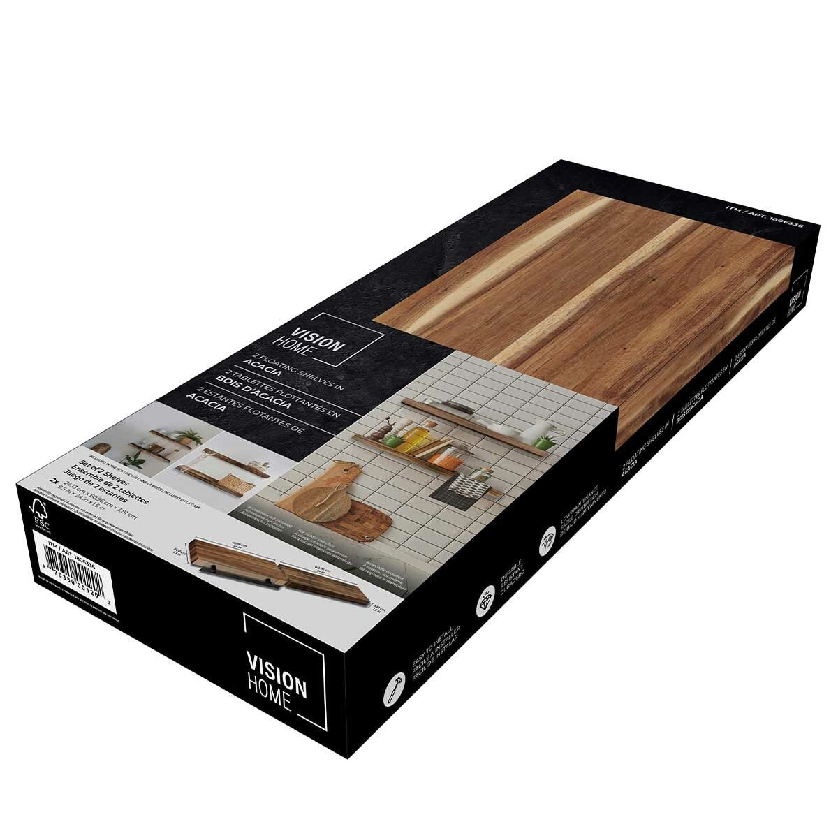 Vision Home Acacia Floating Shelves Glue Laminated 2 Pack 61cm