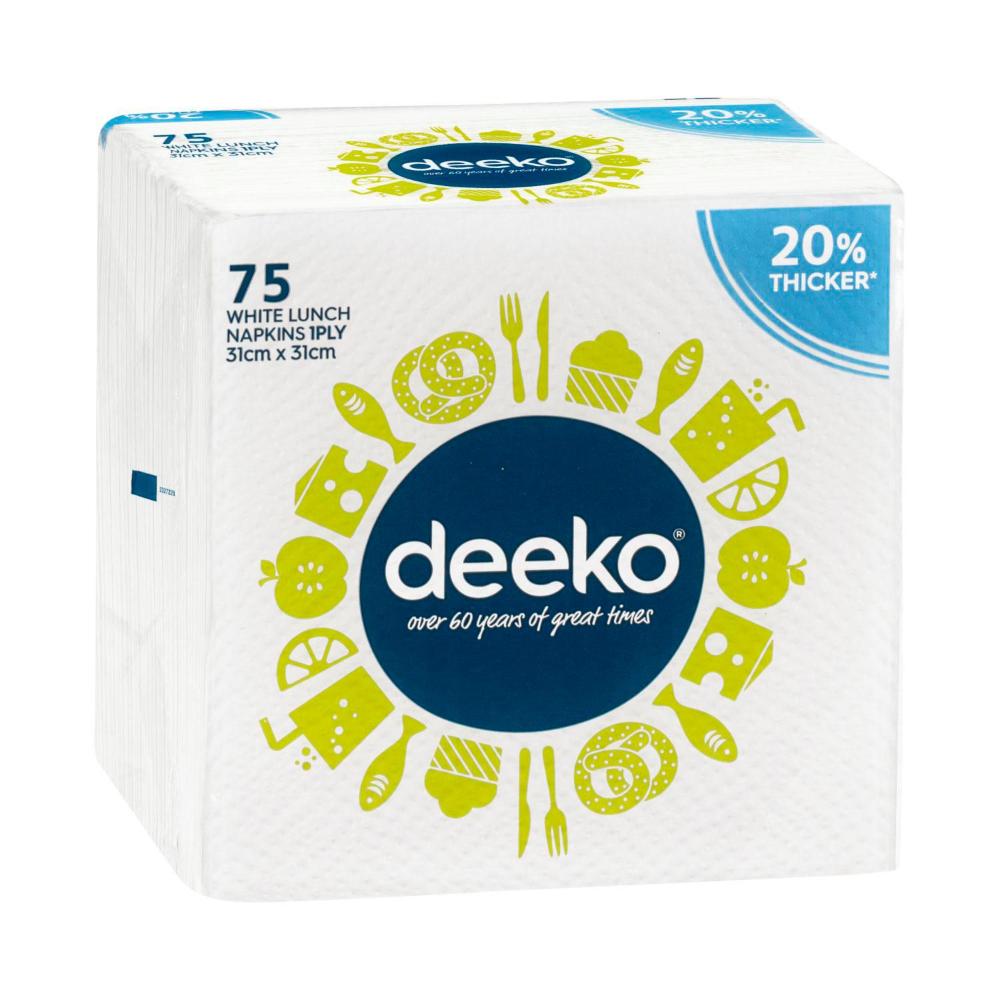Deeko White Lunch Napkins 1 Ply - 75 pack
