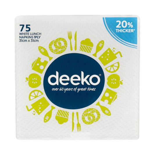 Deeko White Lunch Napkins 1 Ply - 75 pack