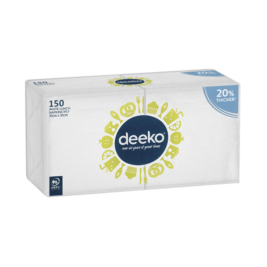 Deeko White Lunch Napkins 1ply - 150 pack