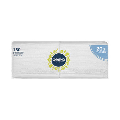 Deeko White Lunch Napkins 1ply - 150 pack