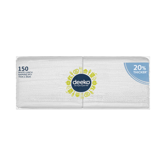 Deeko White Lunch Napkins 1ply - 150 pack