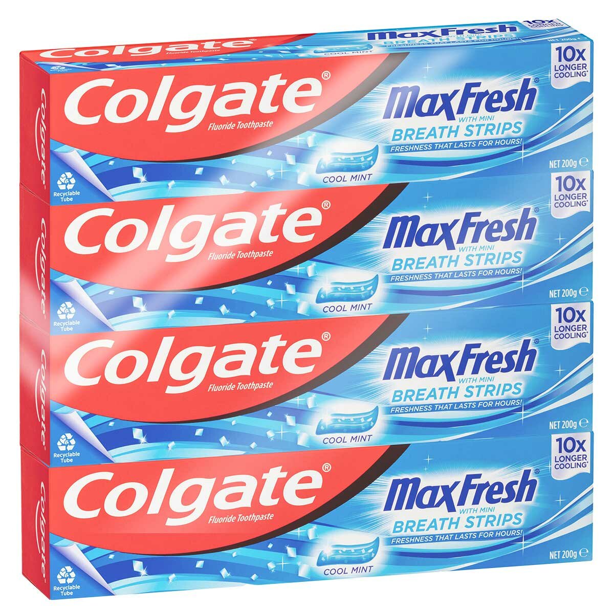 Colgate Max Fresh Toothpaste Mini Breath Strips Fluoride 4 x 200g