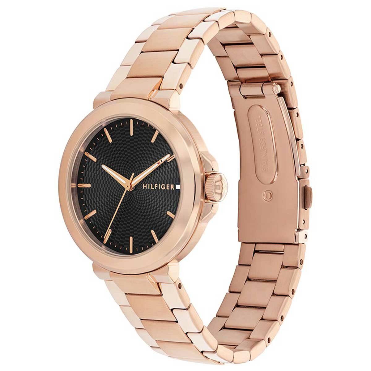 Tommy Hilfiger Lori Rose Gold Stainless Steel Black Dial Quartz Watch
