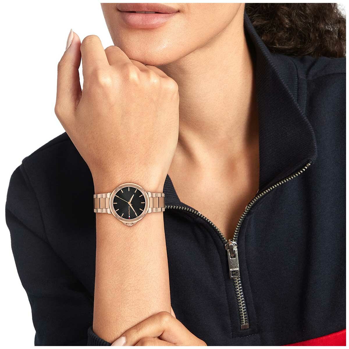 Tommy Hilfiger Lori Rose Gold Stainless Steel Black Dial Quartz Watch