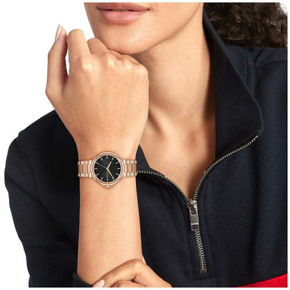 Tommy Hilfiger Lori Rose Gold Stainless Steel Black Dial Quartz Watch