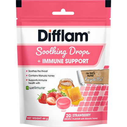 Difflam Soothing Drops + Immune Support Strawberry 20 Pack