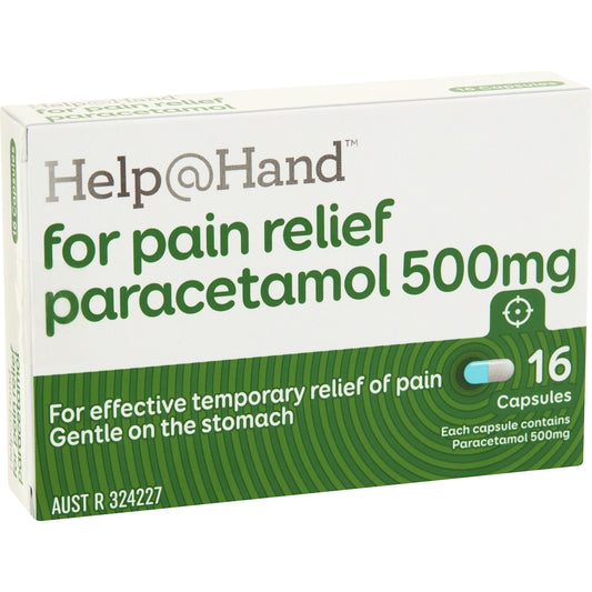 Help@hand For Pain Relief Paracetamol 500mg Capsules 16 Pack