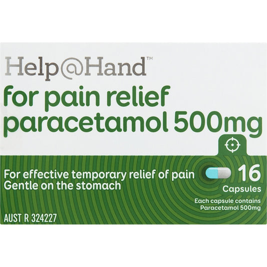 Help@hand For Pain Relief Paracetamol 500mg Capsules 16 Pack