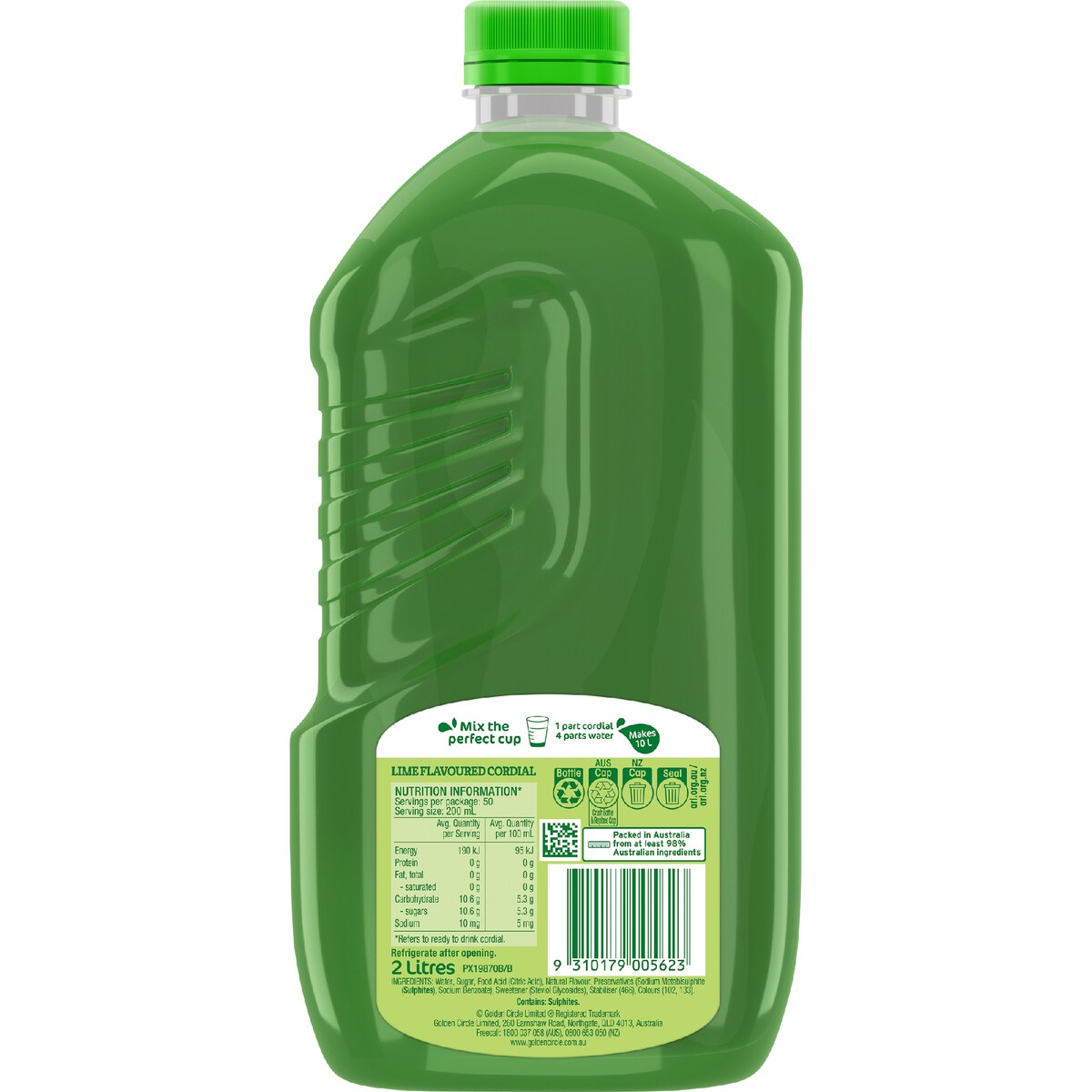 Golden Circle Cordials Lime Cordial 2l