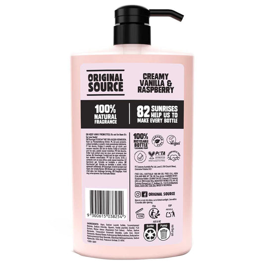 Original Source Creamy Vanilla & Raspberry Body Wash 2 x 1L Capacity Gentle