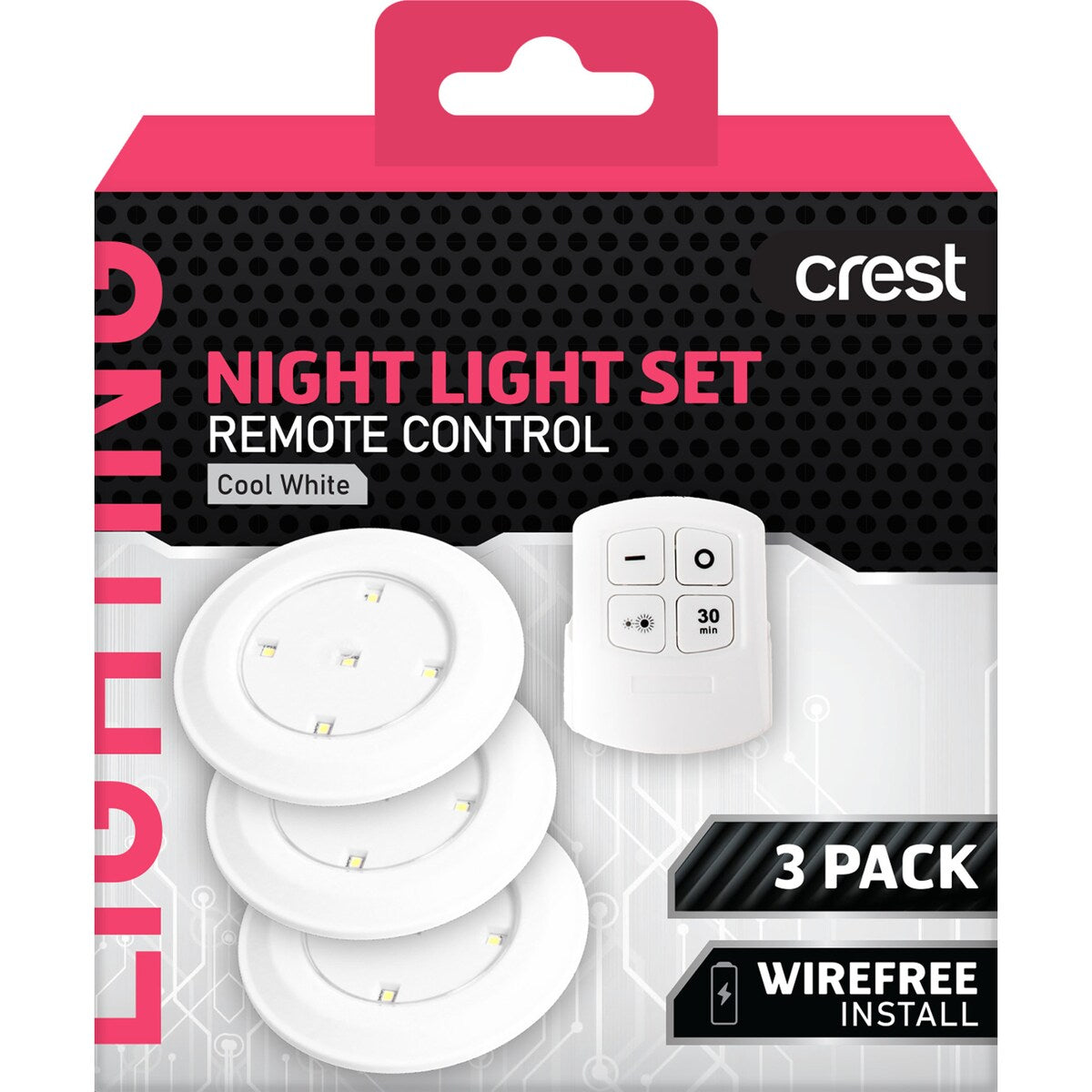 Crest Night Light Set Remote Control Cool White 3 pack