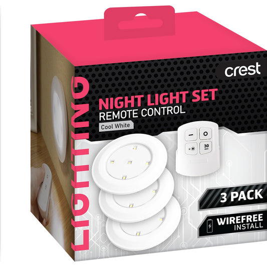 Crest Night Light Set Remote Control Cool White 3 Pack