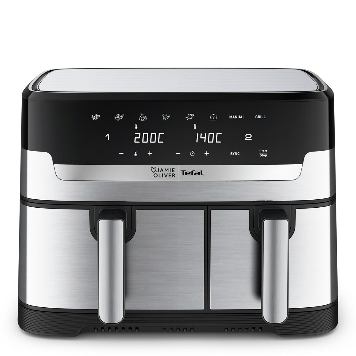 Tefal Jamie Oliver Dual Drawer Air Fryer EY905J Stainless Steel 8.3L
