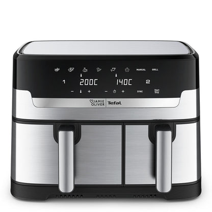 Tefal Jamie Oliver Dual Drawer Air Fryer EY905J Stainless Steel 8.3L