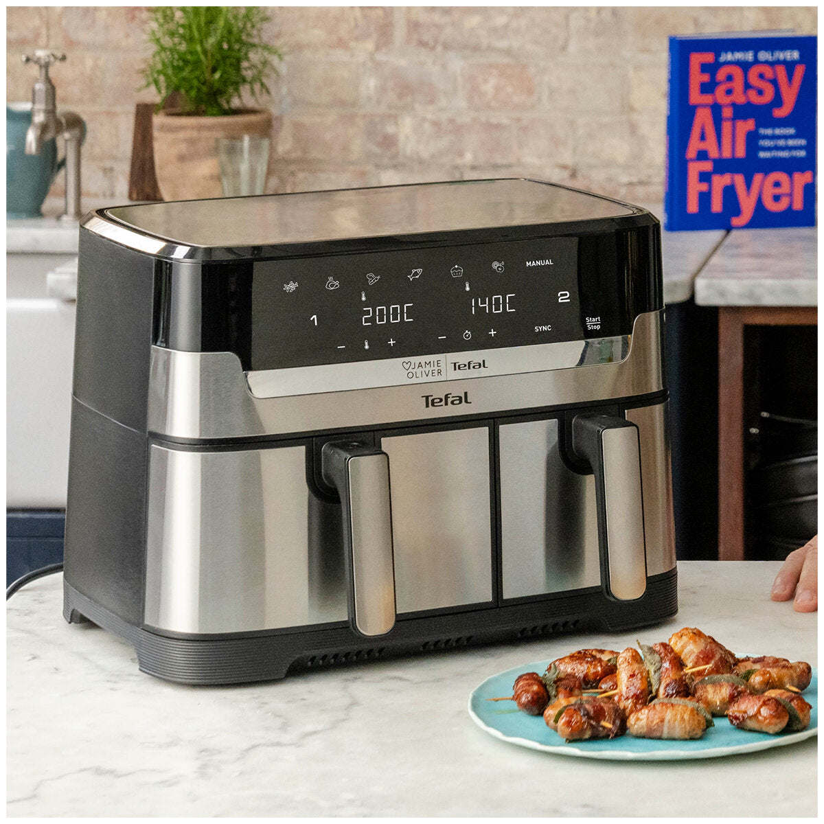 Tefal Jamie Oliver Dual Drawer Air Fryer EY905J Stainless Steel 8.3L