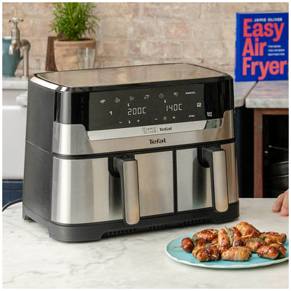 Tefal Jamie Oliver Dual Drawer Air Fryer EY905J Stainless Steel 8.3L