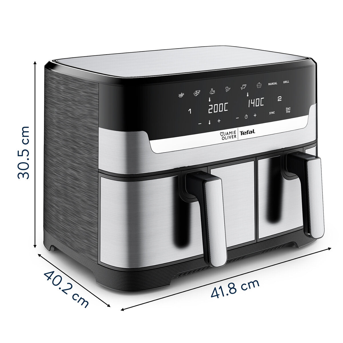 Tefal Jamie Oliver Dual Drawer Air Fryer EY905J Stainless Steel 8.3L