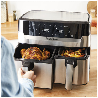 Tefal Jamie Oliver Dual Drawer Air Fryer EY905J Stainless Steel 8.3L