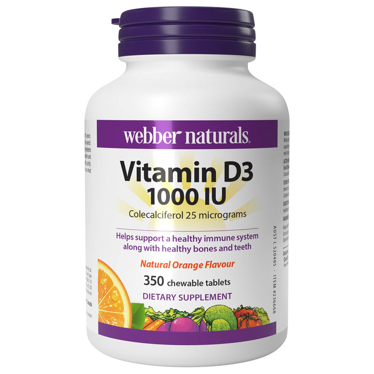 Webber Naturals Chewable Vitamin D3 1000IU Orange Flavoured 350 Tablets