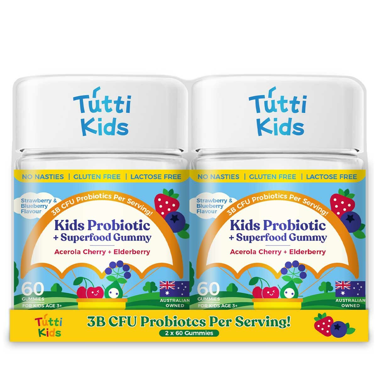 Tutti Kids Probiotic & Superfood Gummies 2 x 60, 1.5B Cfu Elderberry
