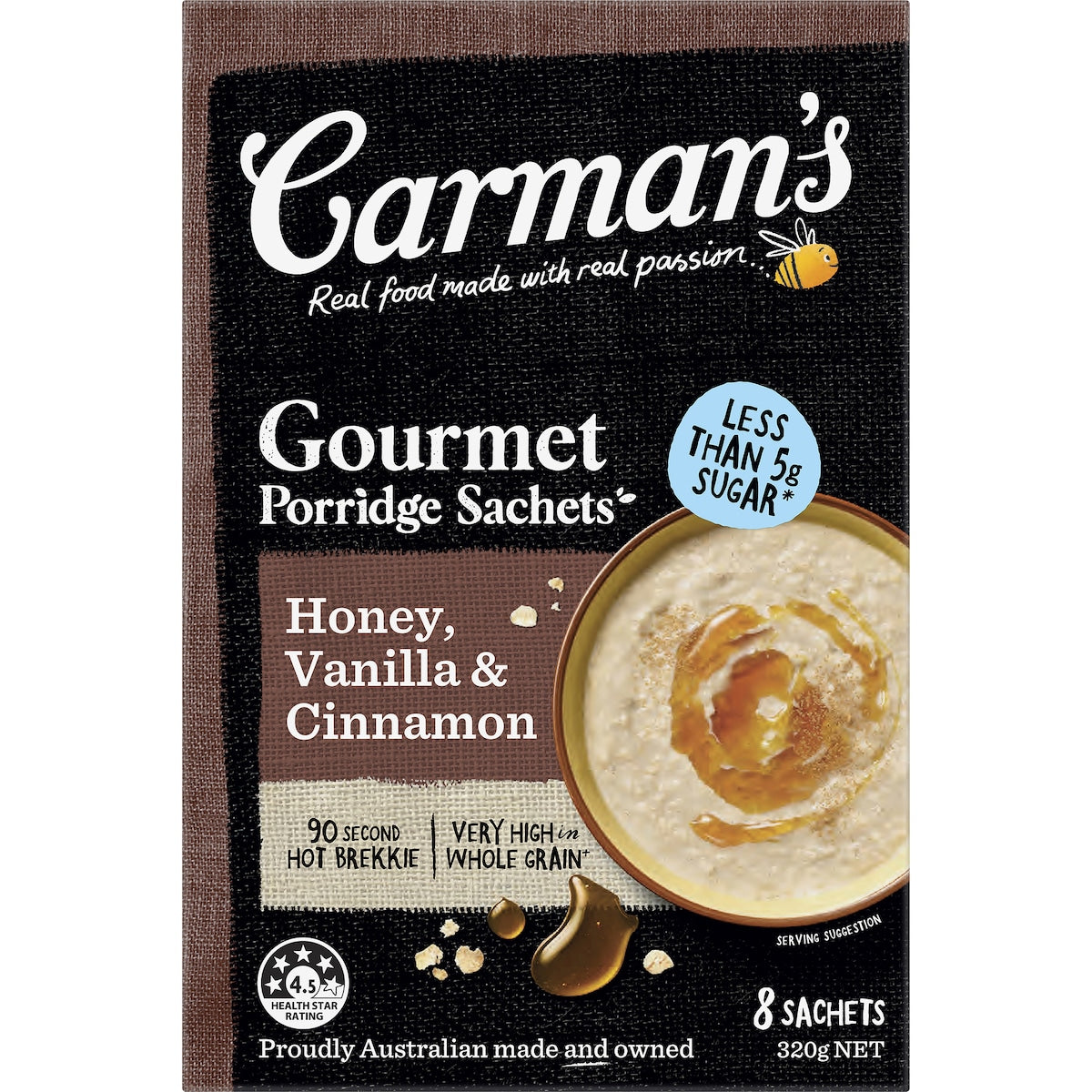 Carmans Honey, Vanilla & Cinnamon Gourmet Porridge Sachets 320g