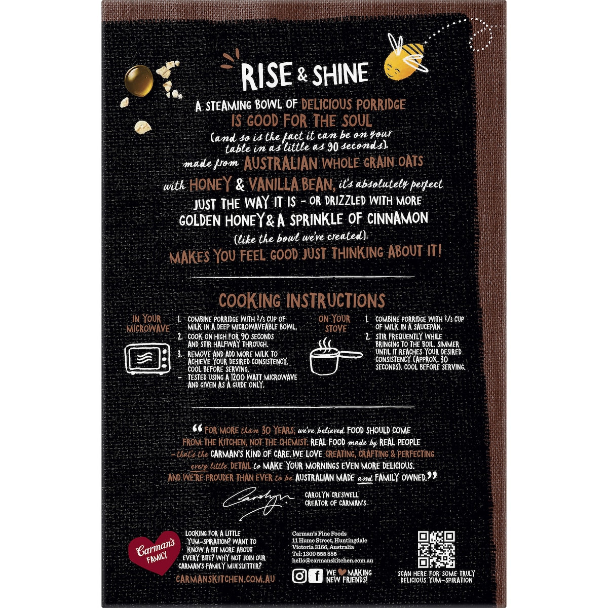 Carmans Honey, Vanilla & Cinnamon Gourmet Porridge Sachets 320g